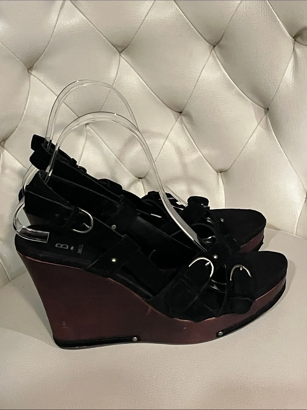 Bakers Black Suede Platform Wedge Sandals